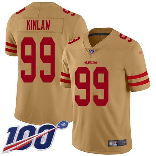 Nike 49ers #99 Javon Kinlaw Gold Youth Stitched NFL Limited Inverted Legend 100th Season Jersey